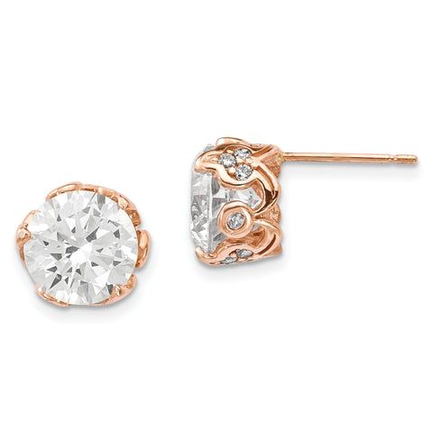 10K Tiara Collection Rose Gold Polished CZ Post Earrings 10YC384R - shirin-diamonds