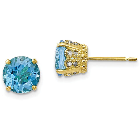 10K Tiara Collection Polished Diamond Sky Blue Topaz Post Earrings 10YC394BT - shirin-diamonds