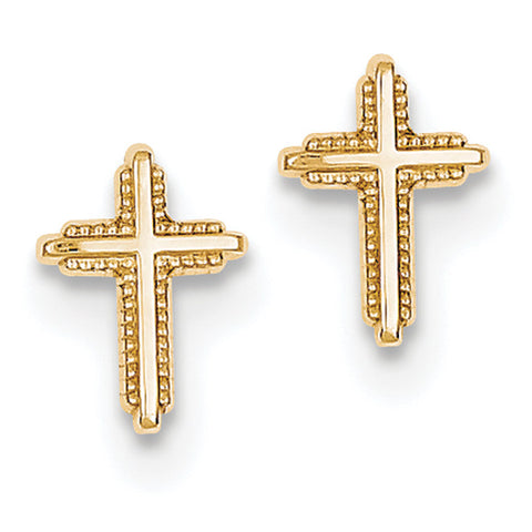 10K Yellow Gold Polished Cross Post Earrings 10YE1675 - shirin-diamonds