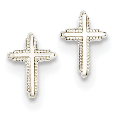 10K White Gold Polished Cross Post Earrings 10YE1676W - shirin-diamonds