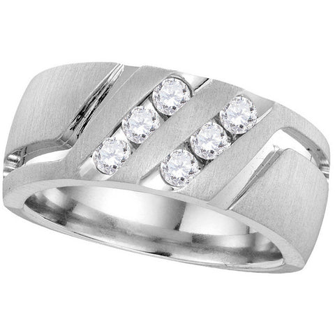 14kt White Gold Mens Round Diamond Double Two Row Wedding Matte Band Ring 1/2 Cttw 110055 - shirin-diamonds