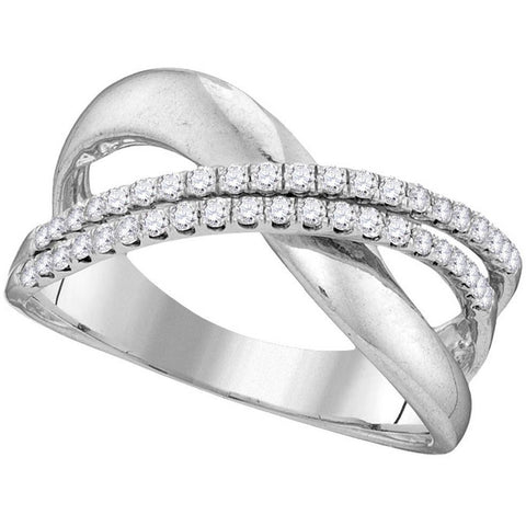 10kt White Gold Womens Round Diamond Double Two Row Crossover Band Ring 3/8 Cttw 110073 - shirin-diamonds