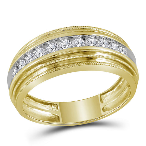 10kt Yellow Gold Mens Round Diamond Milgrain Ridged Wedding Anniversary Band Ring 1/2 Cttw 110074 - shirin-diamonds