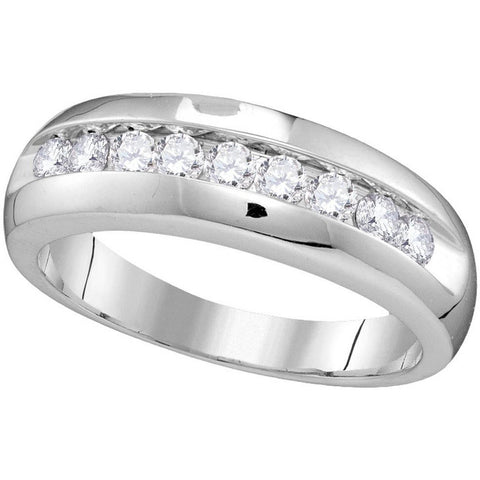 10kt White Gold Mens Round Diamond Single Row Wedding Anniversary Band Ring 1/2 Cttw 110083 - shirin-diamonds