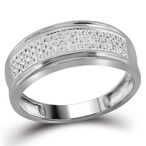 10kt White Gold Mens Round Diamond Triple Row Wedding Anniversary Band Ring 1/10 Cttw 110085 - shirin-diamonds