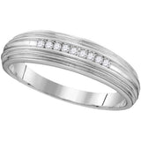 10kt White Gold Mens Round Diamond Ridged Edges Wedding Anniversary Band Ring 1/10 Cttw 110087 - shirin-diamonds