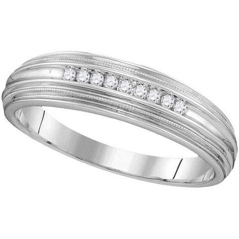 10kt White Gold Mens Round Diamond Ridged Edges Wedding Anniversary Band Ring 1/10 Cttw 110087 - shirin-diamonds