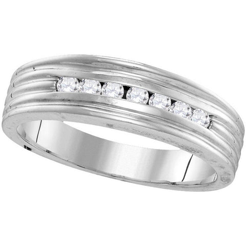 10kt White Gold Mens Round Diamond Ribbed Wedding Band Ring 1/4 Cttw 110093 - shirin-diamonds