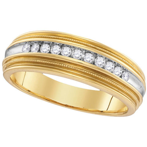 10kt Yellow Gold Mens Round Diamond Two-tone Milgrain Wedding Anniversary Band Ring 1/4 Cttw 110101 - shirin-diamonds