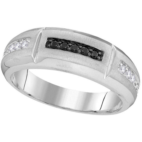10kt White Gold Mens Round Black Colored Diamond Notched Band Ring 1/4 Cttw 110128 - shirin-diamonds