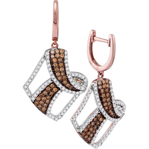 10kt Rose Gold Womens Round Cognac-brown Colored Diamond Dangle Earrings 1-3/4 Cttw 110134 - shirin-diamonds