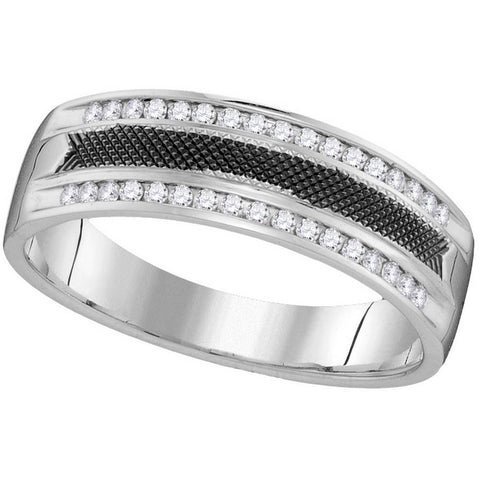14kt White Gold Mens Round Diamond Black-tone Wedding Anniversary Band Ring 1/4 Cttw 110175 - shirin-diamonds