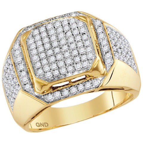 10kt Yellow Gold Mens Round Diamond Square Elevated Cluster Ring 1-1/2 Cttw 110178 - shirin-diamonds