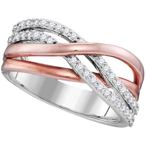 10kt White Gold Rose-tone Womens Round Diamond Crossover Band Ring 1/3 Cttw 110188 - shirin-diamonds