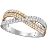 10kt Two-tone Gold Womens Round Diamond Crossover Band Ring 1/2 Cttw 110189 - shirin-diamonds
