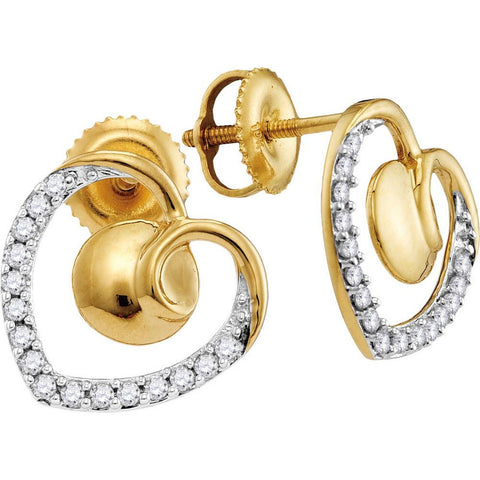 10kt Yellow Gold Womens Round Diamond Heart Screwback Earrings 1/4 Cttw 110332 - shirin-diamonds