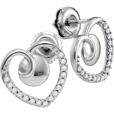 10kt White Gold Womens Round Diamond Heart Screwback Earrings 1/4 Cttw 110333 - shirin-diamonds