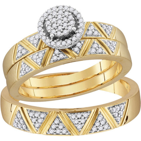 10k Yellow Gold Diamond Cluster His & Hers Matching Trio Wedding Engagement Ring Band Set 1/3 Cttw 110431 - shirin-diamonds