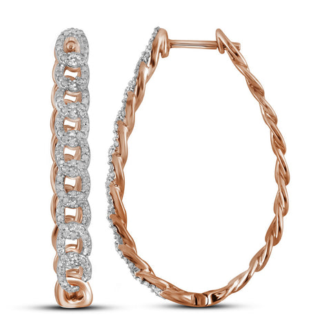 10kt Rose Gold Womens Round Diamond Hoop Earrings 1/2 Cttw 110473 - shirin-diamonds
