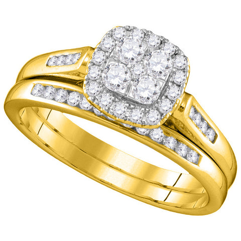 14kt Yellow Gold Womens Round Diamond Cluster Bridal Wedding Engagement Ring Band Set 1/2 Cttw 110539 - shirin-diamonds