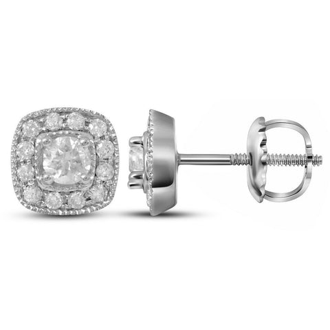 14kt White Gold Womens Round Diamond Solitaire Square Frame Earrings 3/8 Cttw 110560 - shirin-diamonds