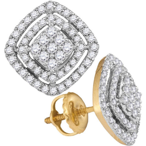 14kt Yellow Gold Womens Round Diamond Square Cluster Screwback Earrings 1/2 Cttw 110575 - shirin-diamonds