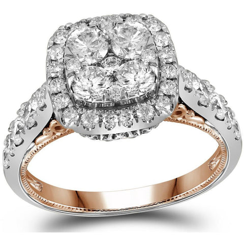 14kt White Gold Womens Round Diamond Sqaure Halo Cluster Bridal Wedding Engagement Ring 2.00 Cttw 110594 - shirin-diamonds