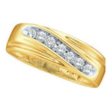 10k Yellow Gold Round Channel-set Diamond Mens Curved 2-tone Wedding Band 1/4 Cttw 11060 - shirin-diamonds