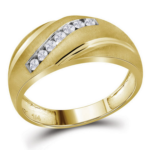 10kt Yellow Gold Mens Round Diamond Single Row Wedding Band Ring 1/4 Cttw 11062 - shirin-diamonds