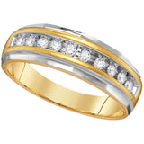 10kt Yellow Gold Mens Round Diamond 2-tone Wedding Anniversary Band Ring 1/4 Cttw 11068 - shirin-diamonds