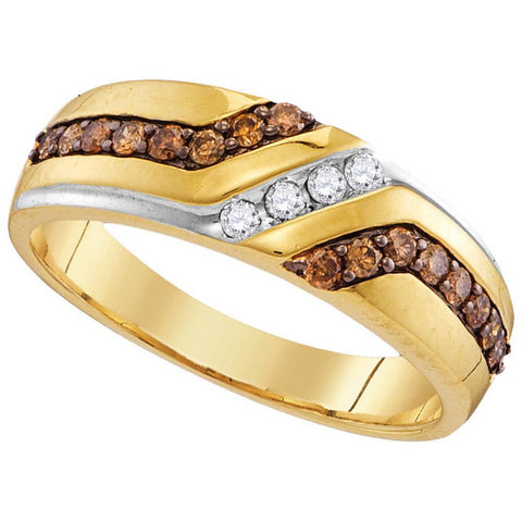 10kt Yellow Gold Mens Round Cognac-brown Colored Diamond Wedding Anniversary Band Ring 1/3 Cttw 110706 - shirin-diamonds