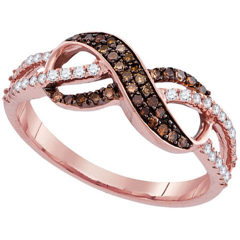 14kt Rose Gold Womens Round Cognac-brown Colored Diamond Infinity Ring 1/3 Cttw 110707 - shirin-diamonds