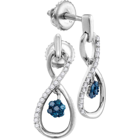 Sterling Silver Womens Round Blue Colored Diamond Infinity Dangle Earrings 1/4 Cttw 110716 - shirin-diamonds