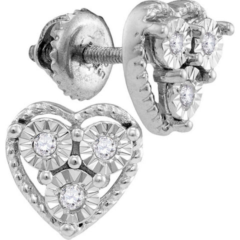 Sterling Silver Womens Round Diamond Heart Frame Screwback Earrings 1/20 Cttw 110718 - shirin-diamonds