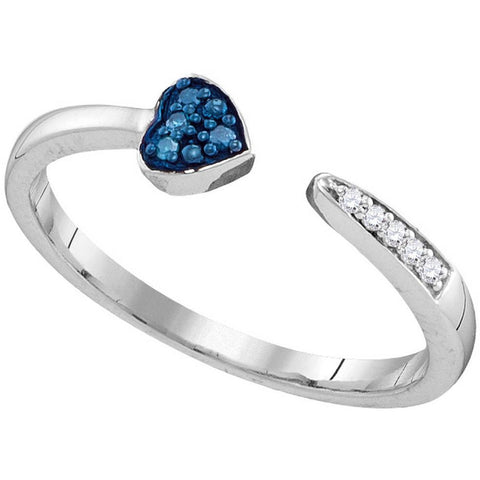 Sterling Silver Womens Round Blue Colored Diamond Bisected Heart Band 1/20 Cttw 110754 - shirin-diamonds