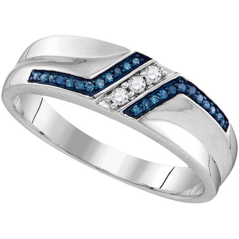 Sterling Silver Mens Round Blue Colored Diamond Wedding Band 1/5 Cttw 110755 - shirin-diamonds