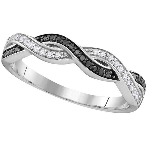 Sterling Silver Womens Round Black Colored Diamond Woven Band Ring 1/6 Cttw 110782 - shirin-diamonds