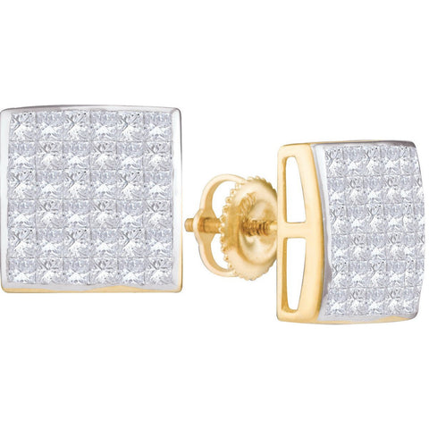 14kt Yellow Gold Womens Princess Diamond Invisible-set Cluster Screwback Earrings 2.00 Cttw 110799 - shirin-diamonds
