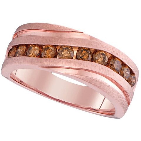 10kt Rose Gold Mens Round Diamond Wedding Single Row Grooved Band Ring 1.00 Cttw 110816 - shirin-diamonds