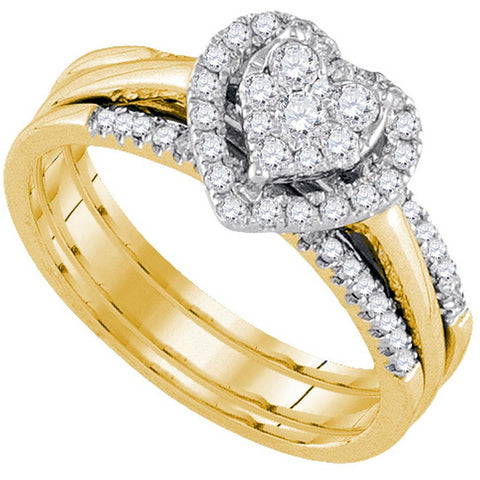 10kt Yellow Gold Womens Diamond Heart Bridal Wedding Engagement Ring Band Set 1/2 Cttw 111618 - shirin-diamonds
