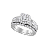 14kt White Gold Womens Round Diamond Double Halo Bridal Wedding Engagement Ring Band Set 1.00 Cttw 111753 - shirin-diamonds