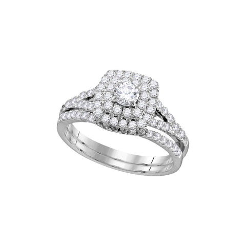 14kt White Gold Womens Round Diamond Double Halo Bridal Wedding Engagement Ring Band Set 1.00 Cttw (Certified) 111766 - shirin-diamonds