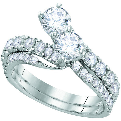 14kt White Gold Womens Round Diamond 2-stone Bypass Bridal Wedding Engagement Ring 2.00 Cttw 111796 - shirin-diamonds