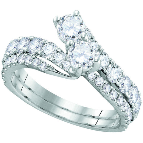 14kt White Gold Womens Round Diamond 2-stone Bridal Wedding Engagement Ring 1-1/2 Cttw 111797 - shirin-diamonds