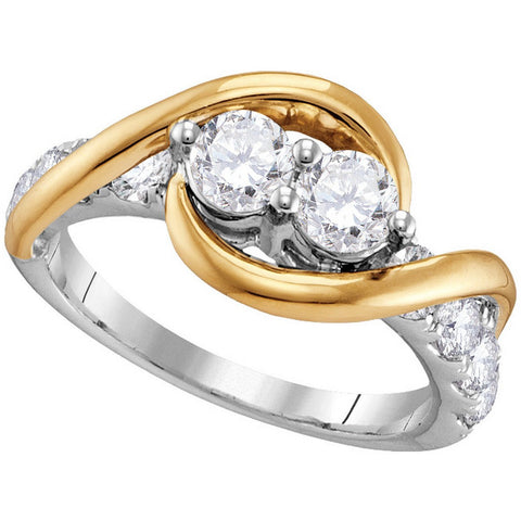 14kt Two-tone Gold Womens Round Diamond 2-stone Bridal Wedding Engagement Ring 1.00 Cttw 111799 - shirin-diamonds