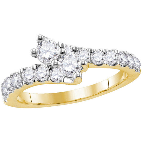 14kt Yellow Gold Womens Round Diamond 2-stone Hearts Together Bridal Wedding Engagement Ring 1-3/8 Cttw 111804 - shirin-diamonds