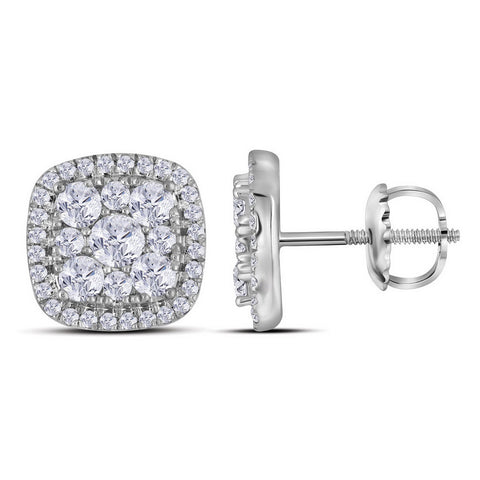 10kt White Gold Womens Round Diamond Framed Square Cluster Screwback Earrings 1.00 Cttw 111860 - shirin-diamonds