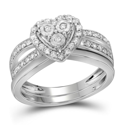 10kt White Gold Womens Diamond Heart Bridal Wedding Engagement Ring Band Set 3/4 Cttw 111941 - shirin-diamonds