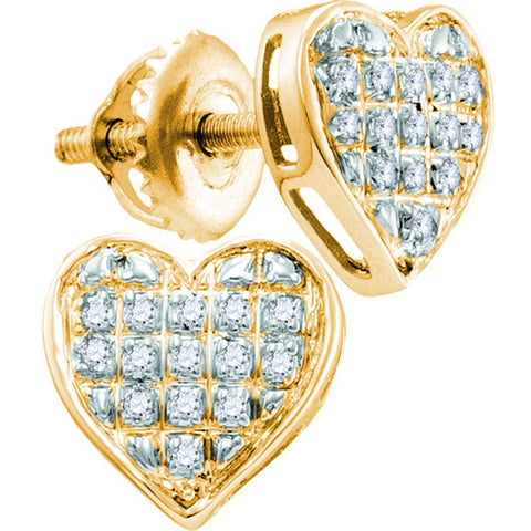 10kt Yellow Gold Womens Round Diamond Heart Love Cluster Earrings 1/6 Cttw 111978 - shirin-diamonds