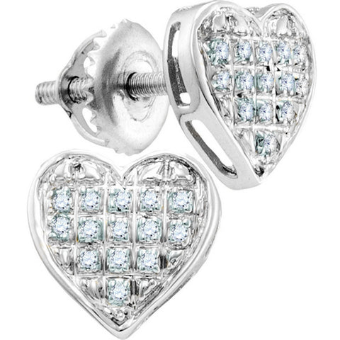 10kt White Gold Womens Round Diamond Heart Cluster Screwback Earrings 1/4 Cttw 111983 - shirin-diamonds